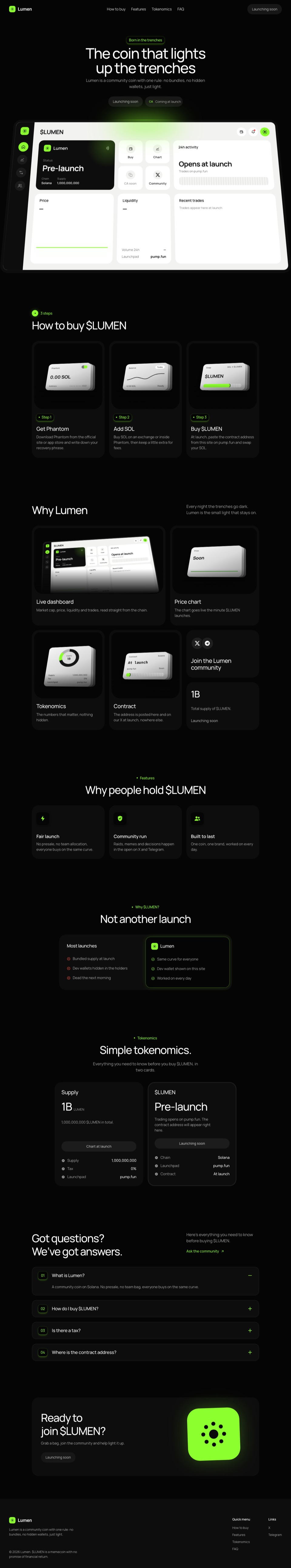 The full Lumen website, scrolling